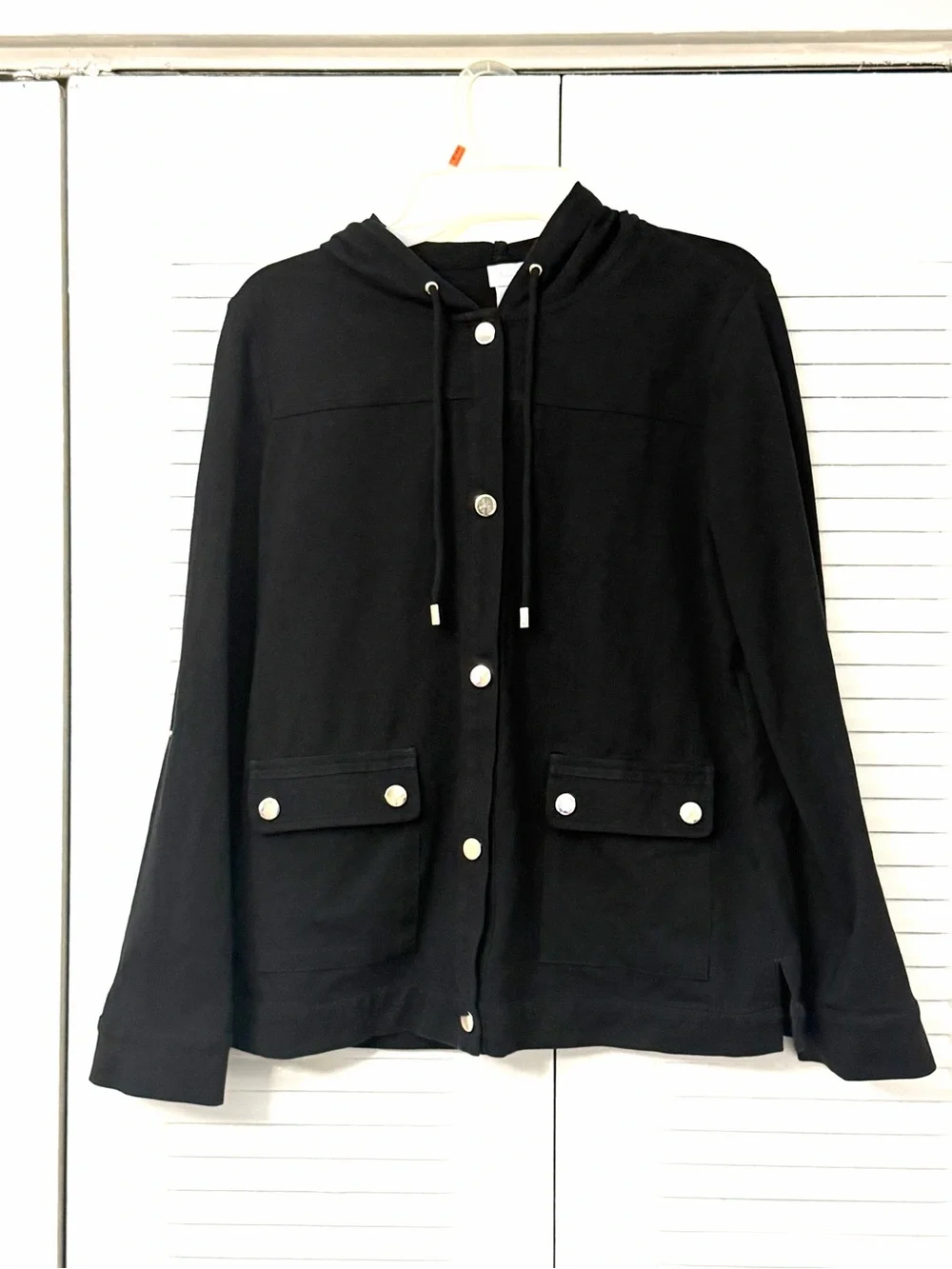 Black Hooded Button-Front Jacket T0173